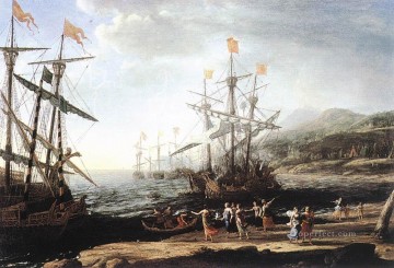  barco - Marinero con los troyanos quemando sus barcos paisaje Claude Lorrain
